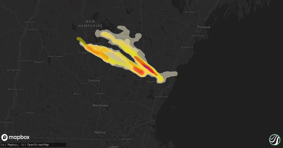 Hail map in Rochester, NH on July 19, 2015