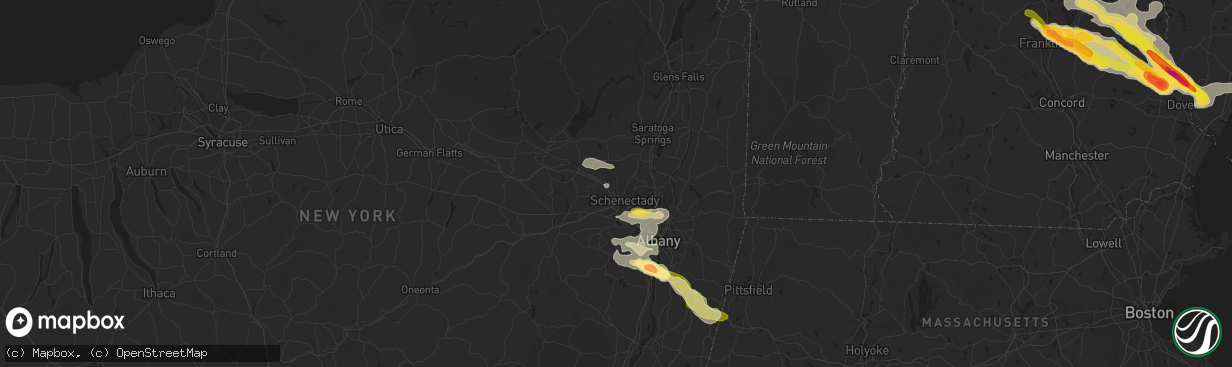 Hail map in Schenectady, NY on July 19, 2015