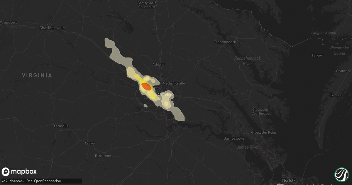 Hail map in Henrico, VA on July 19, 2016