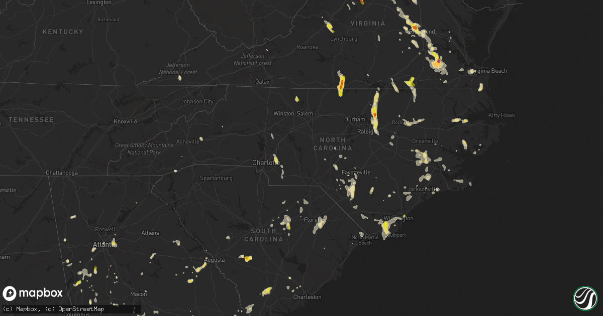 Hail map in North Carolina on July 19, 2016