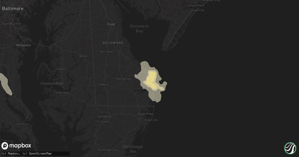 Hail map in Rehoboth Beach, DE on July 19, 2016