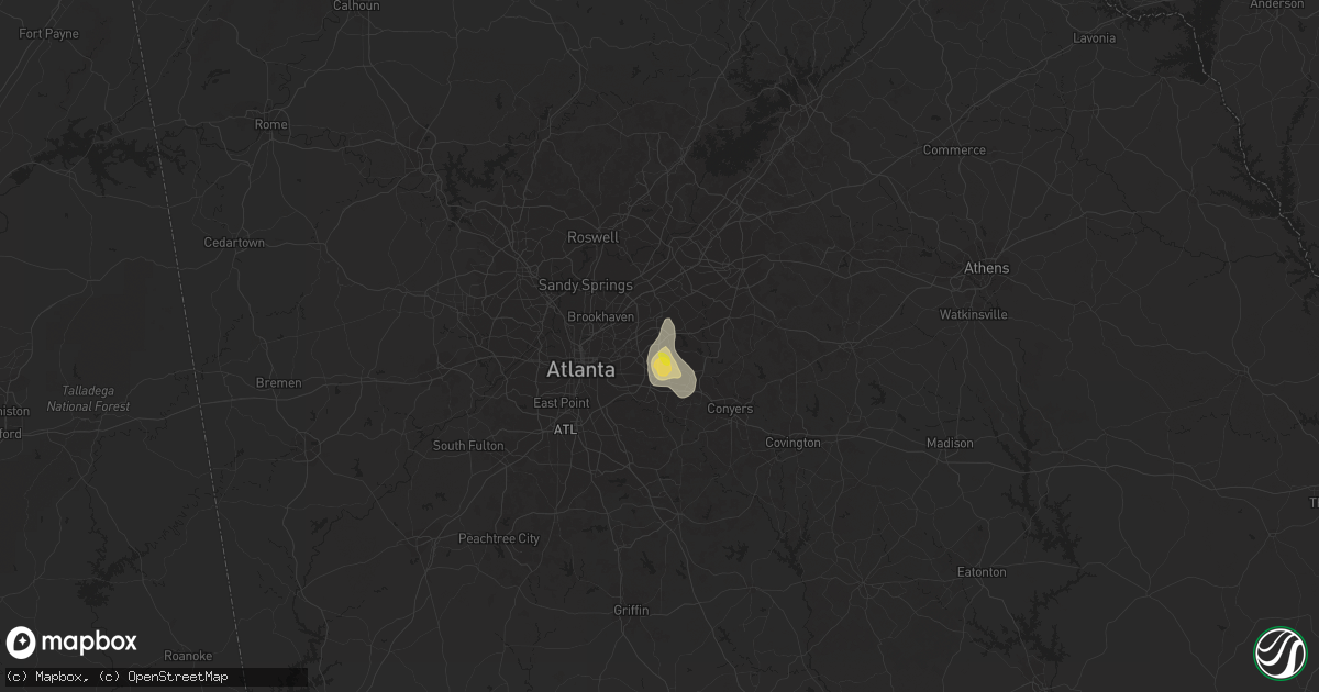 Hail map in Stone Mountain, GA on July 19, 2016