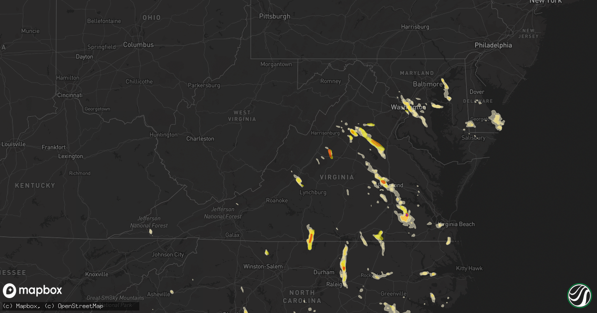 Hail map in Virginia on July 19, 2016