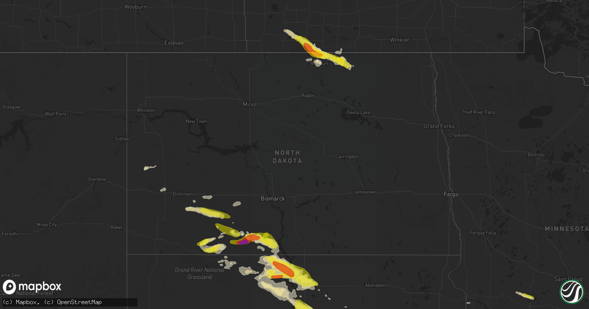 Hail map in North Dakota on July 19, 2017