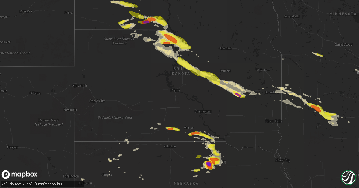 Hail map in South Dakota on July 19, 2017
