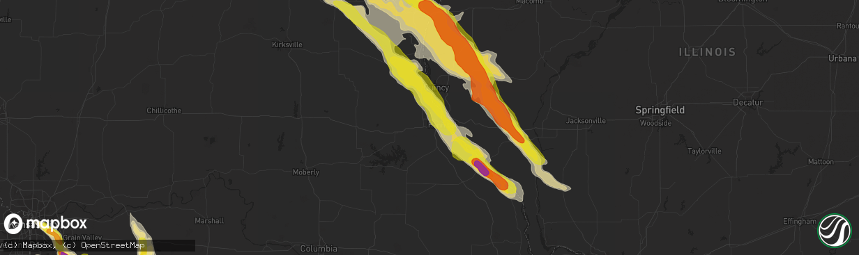 Hail map in Hannibal, MO on July 19, 2018