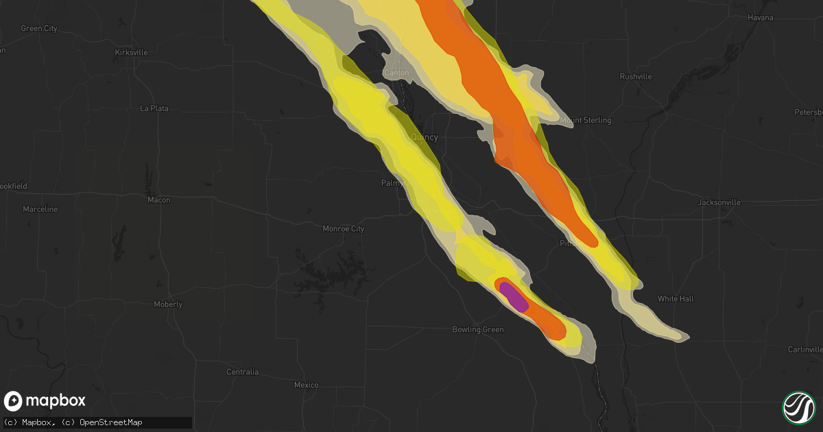 Hail map in Hannibal, MO on July 19, 2018