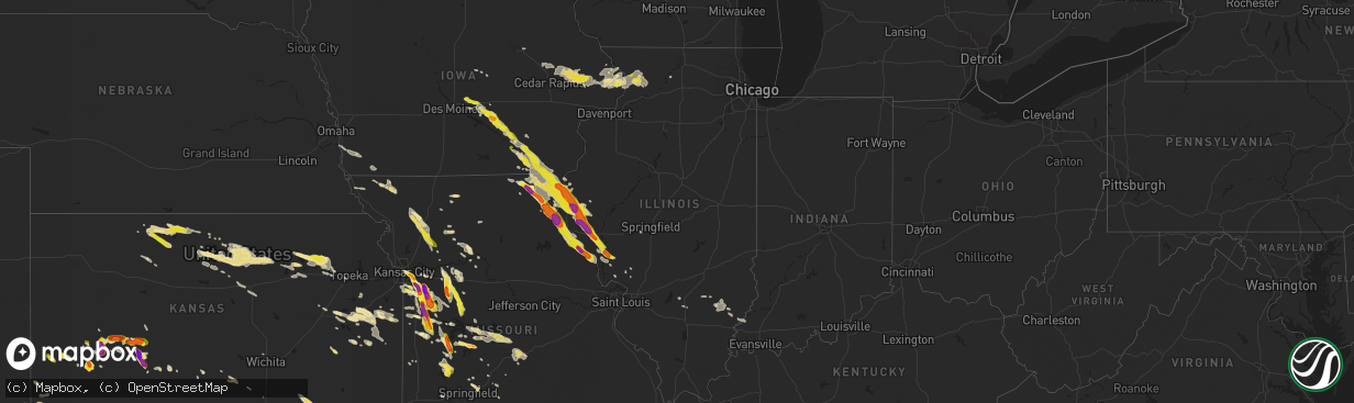 Hail map in Illinois on July 19, 2018