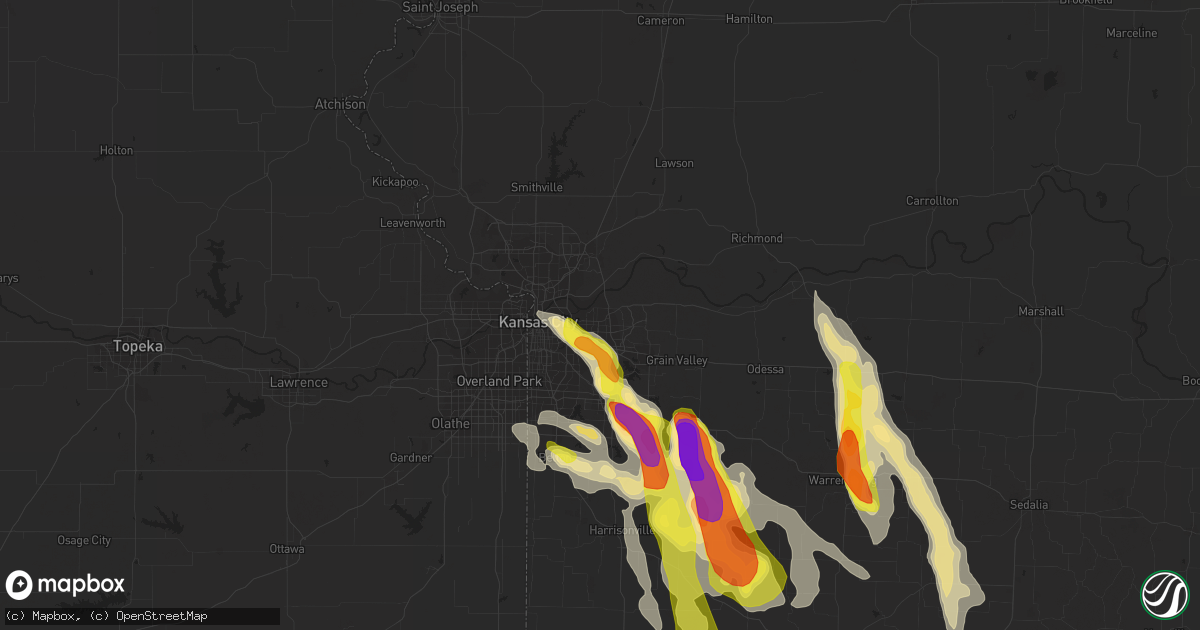 Hail map in Independence, MO on July 19, 2018