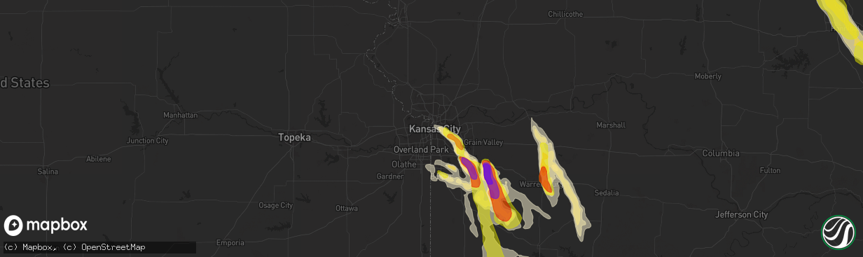 Hail map in Kansas City, MO on July 19, 2018