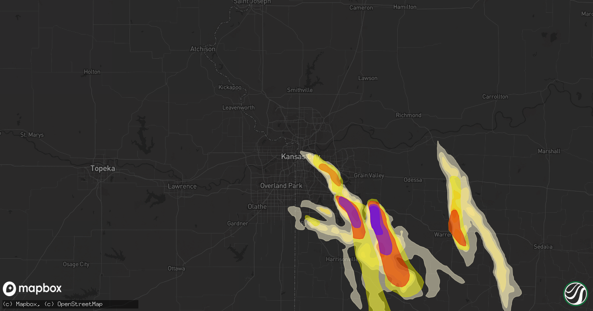 Hail map in Kansas City, MO on July 19, 2018