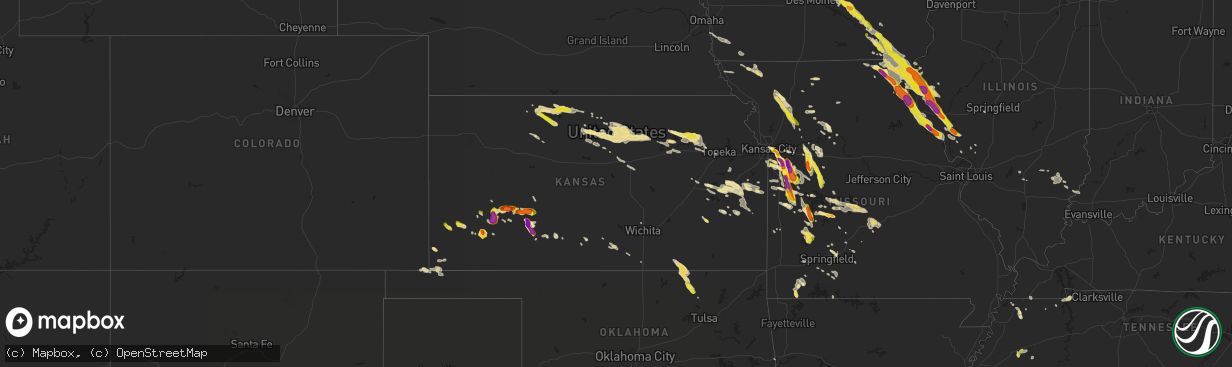 Hail map in Kansas on July 19, 2018