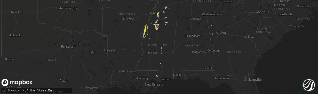 Hail map in Mississippi on July 19, 2018