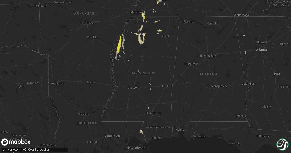 Hail map in Mississippi on July 19, 2018