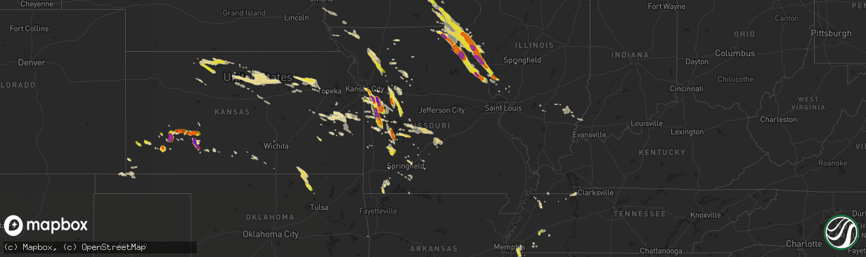 Hail map in Missouri on July 19, 2018