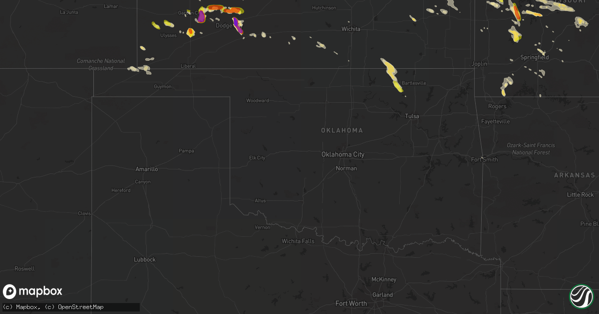 Hail map in Oklahoma on July 19, 2018