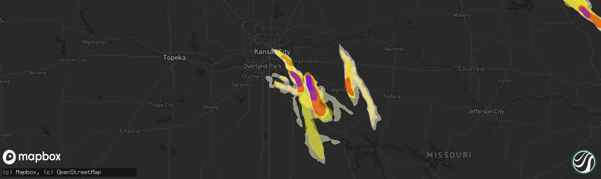 Hail map in Pleasant Hill, MO on July 19, 2018