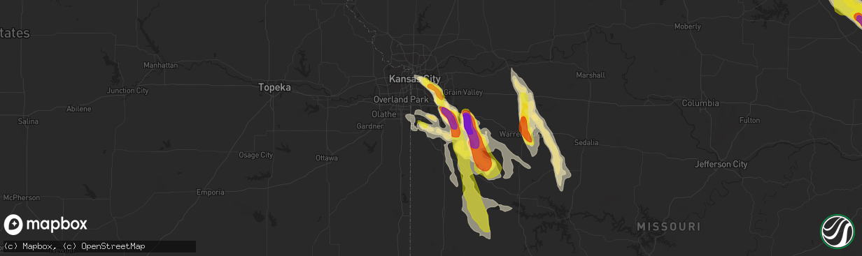 Hail map in Raymore, MO on July 19, 2018