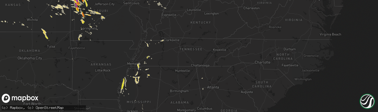 Hail map in Tennessee on July 19, 2018