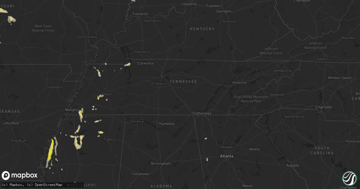 Hail map in Tennessee on July 19, 2018