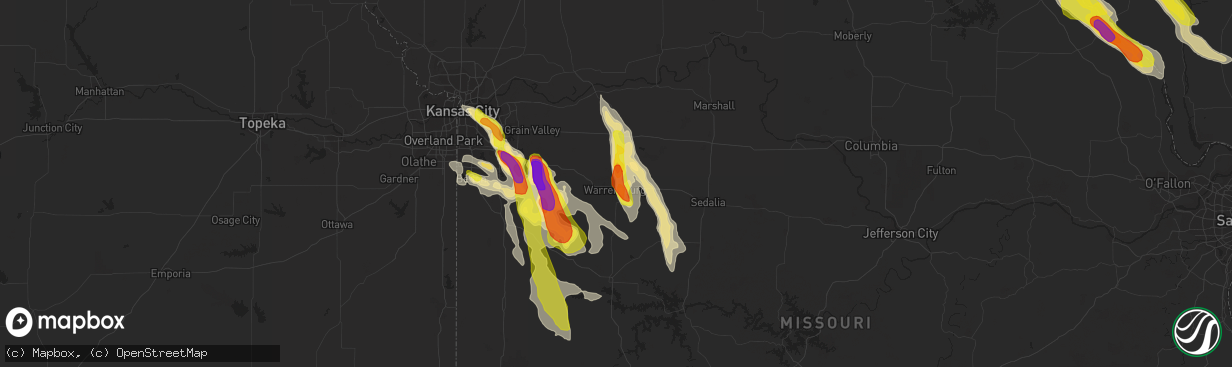 Hail map in Warrensburg, MO on July 19, 2018