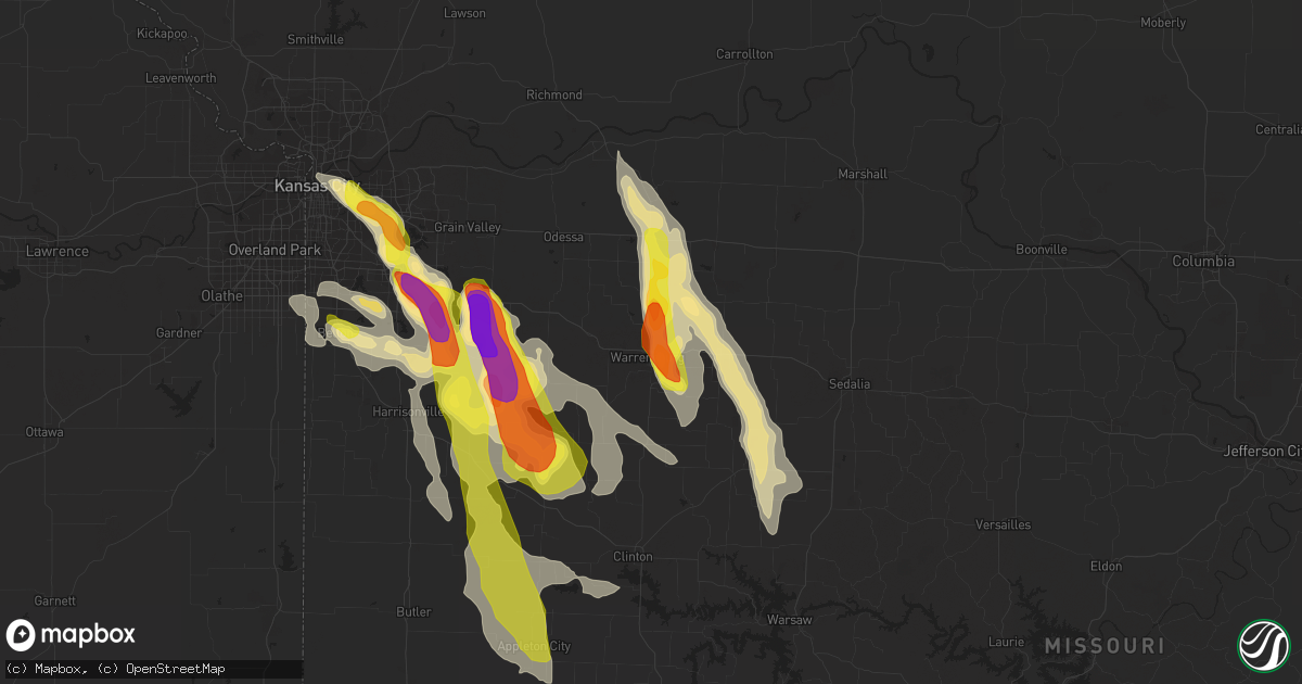 Hail map in Warrensburg, MO on July 19, 2018