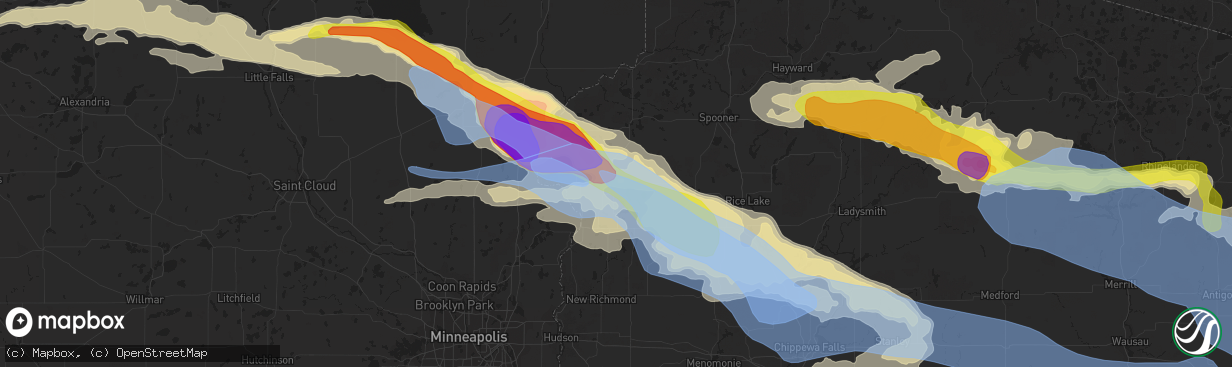 Hail map in Luck, WI on July 19, 2019