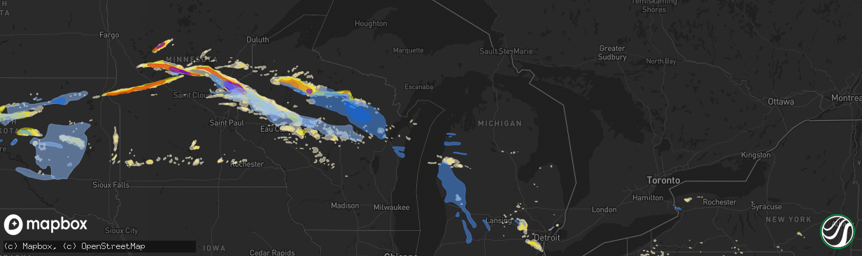 Hail map in Michigan on July 19, 2019