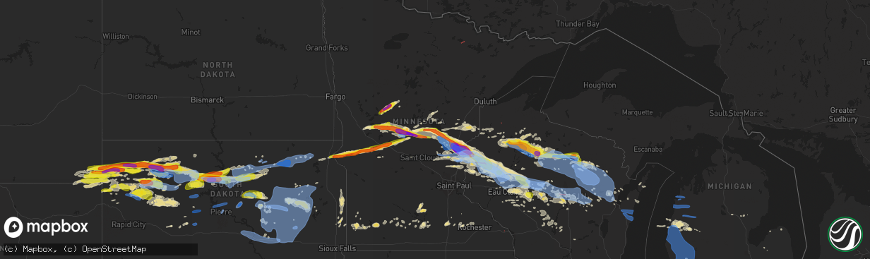 Hail map in Minnesota on July 19, 2019