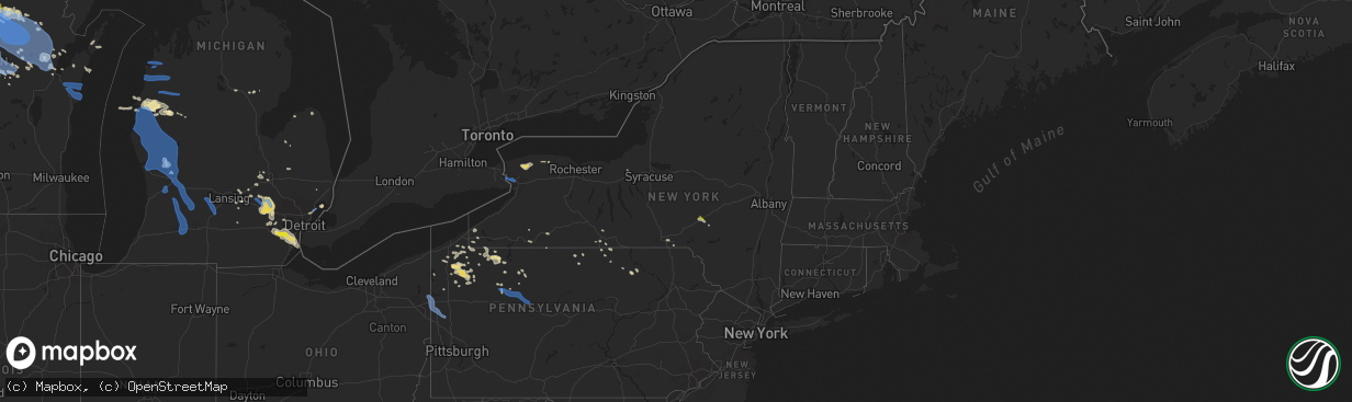 Hail map in New York on July 19, 2019