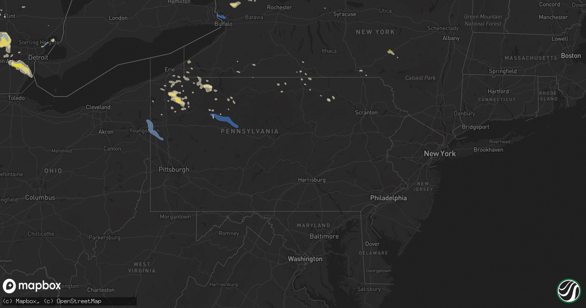 Hail map in Pennsylvania on July 19, 2019