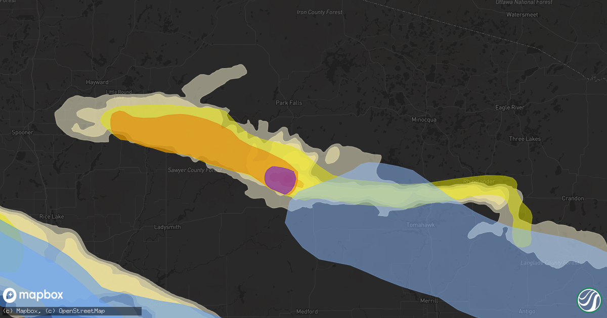 Hail map in Phillips, WI on July 19, 2019
