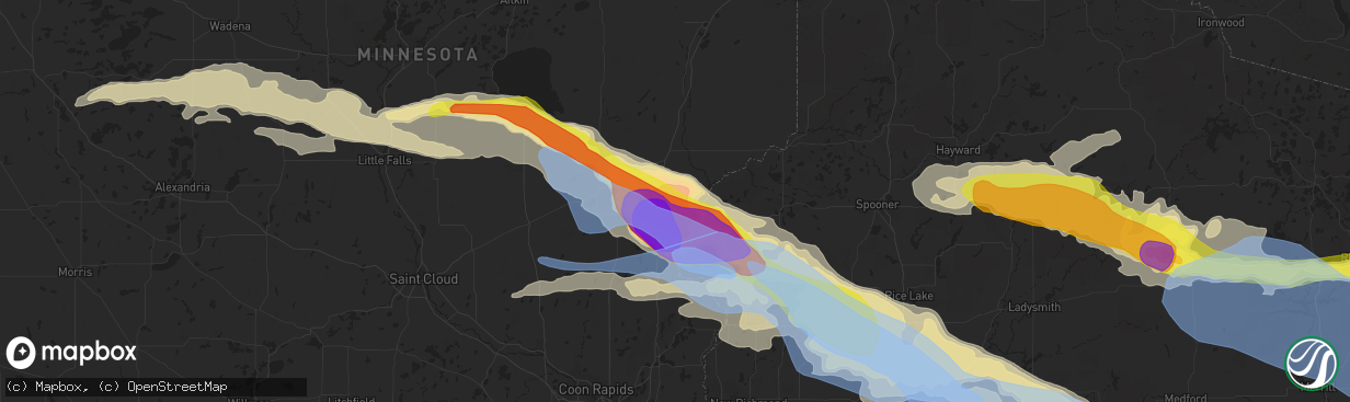 Hail map in Pine City, MN on July 19, 2019