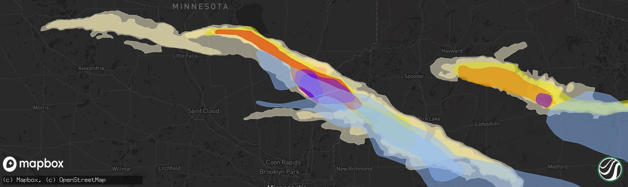 Hail map in Rush City, MN on July 19, 2019