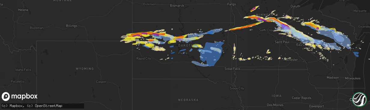 Hail map in South Dakota on July 19, 2019