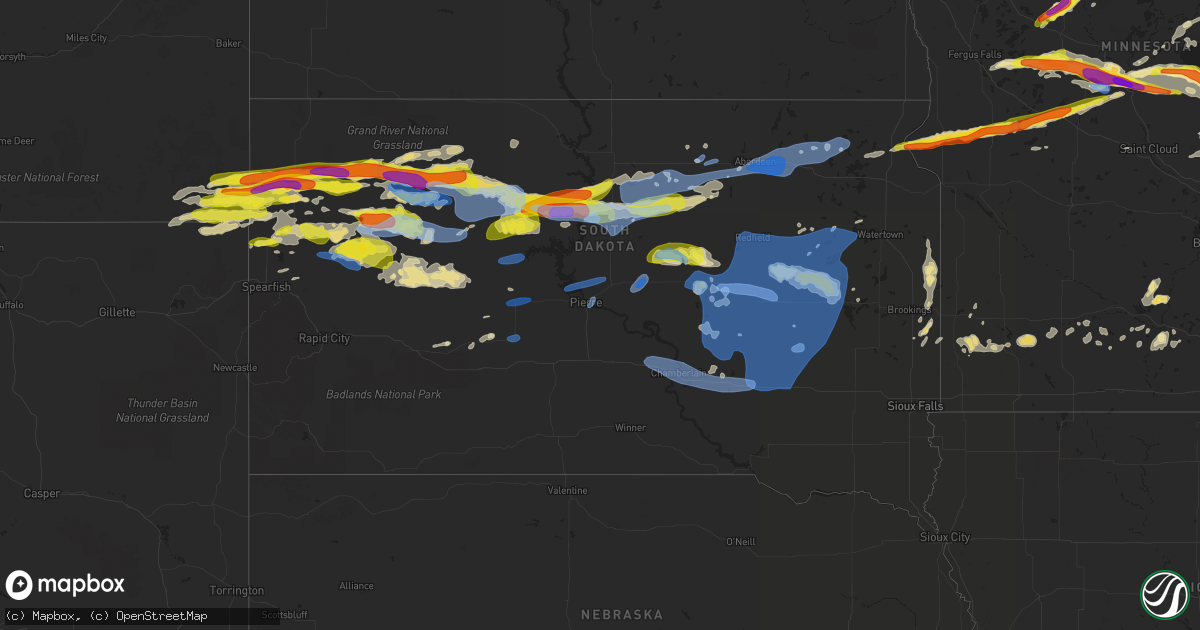 Hail map in South Dakota on July 19, 2019