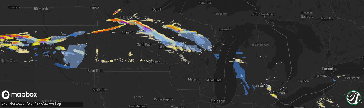 Hail map in Wisconsin on July 19, 2019