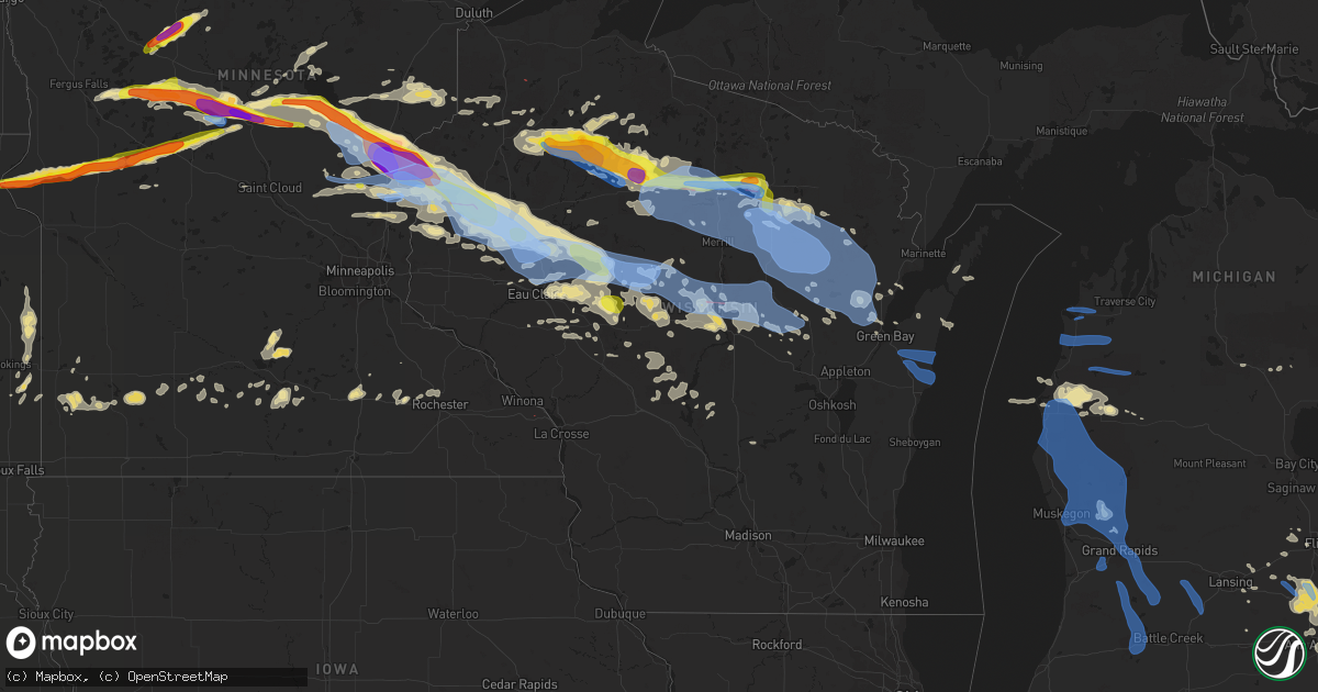Hail map in Wisconsin on July 19, 2019