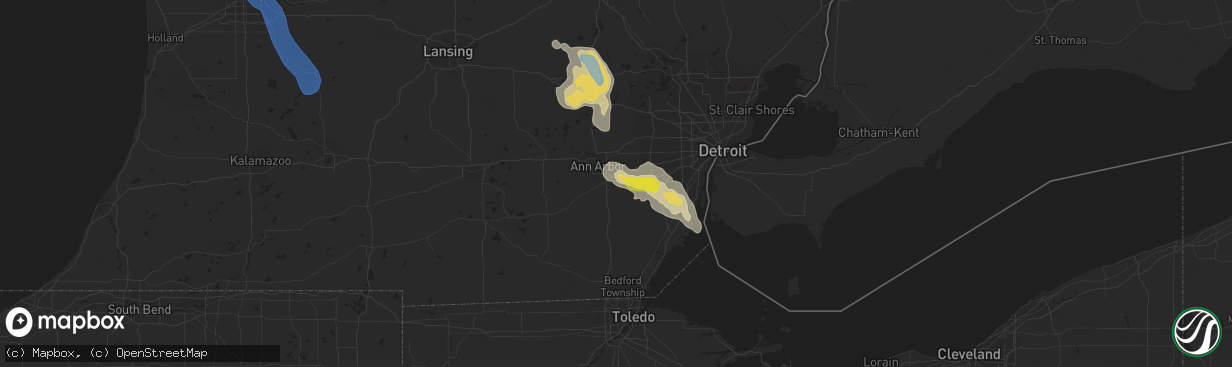 Hail map in Ypsilanti, MI on July 19, 2019