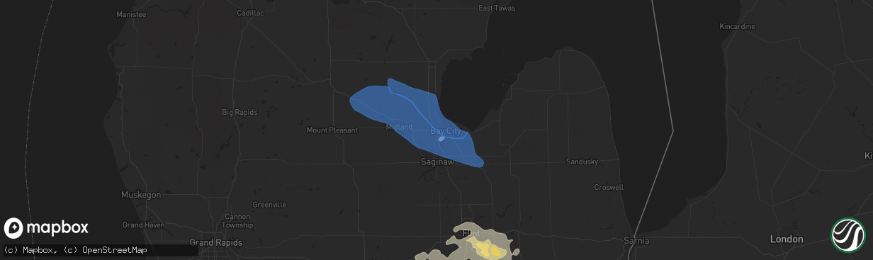 Hail map in Bay City, MI on July 19, 2020