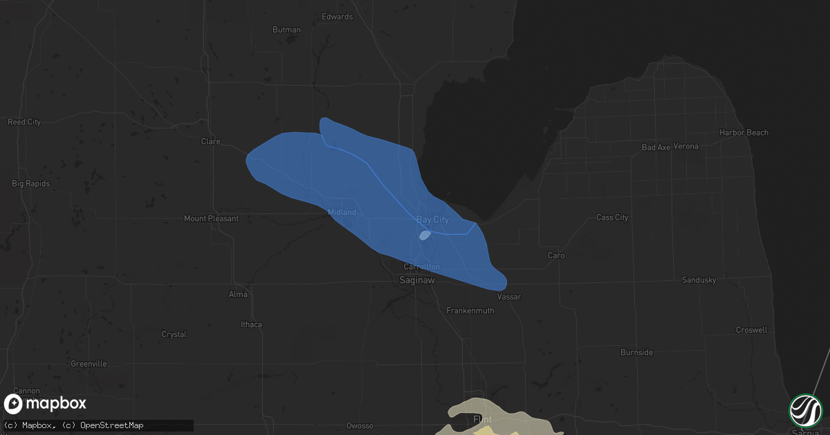 Hail map in Bay City, MI on July 19, 2020