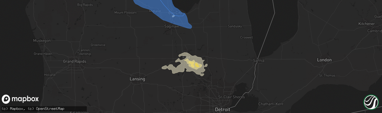 Hail map in Burton, MI on July 19, 2020