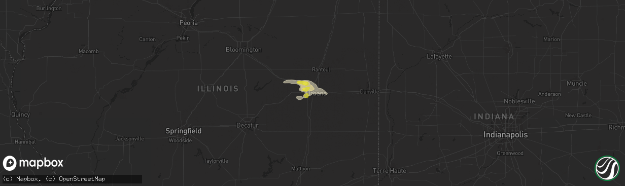 Hail map in Champaign, IL on July 19, 2020