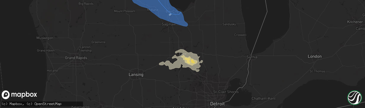 Hail map in Flint, MI on July 19, 2020