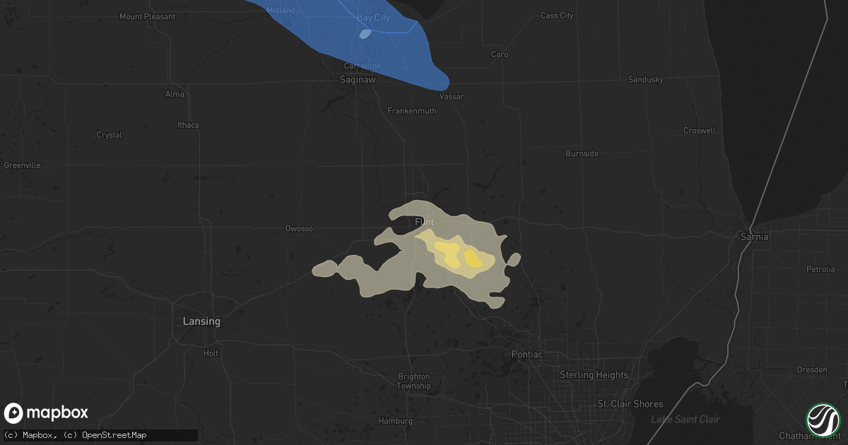 Hail map in Flint, MI on July 19, 2020