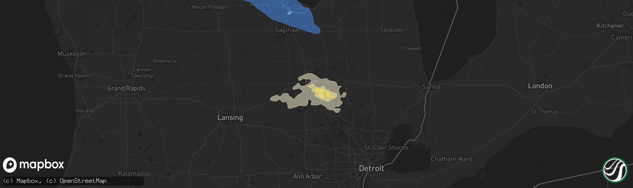 Hail map in Grand Blanc, MI on July 19, 2020