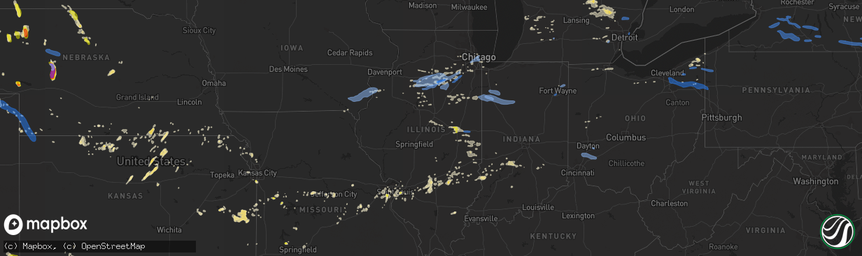 Hail map in Illinois on July 19, 2020