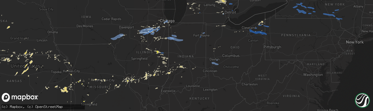 Hail map in Indiana on July 19, 2020