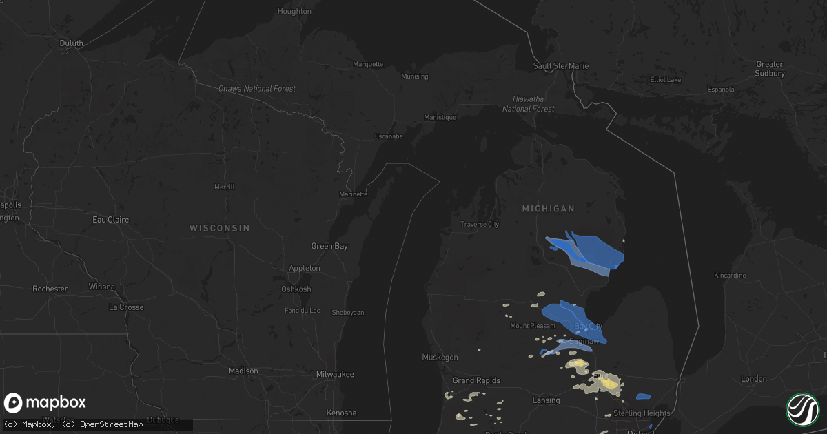 Hail map in Michigan on July 19, 2020