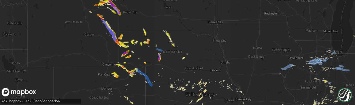 Hail map in Nebraska on July 19, 2020